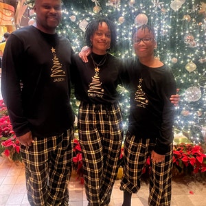 Merry Ho Christmas Santa Claus Print Black Family Holiday Pajamas