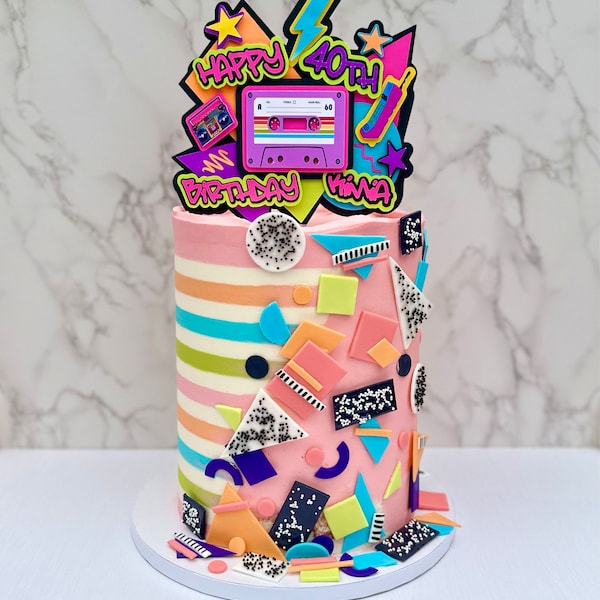 80s Theme 3D Cake Topper Personalized Retro Neon - Etsy