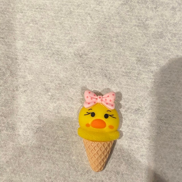 Yellow Duck Rubber Ducky Ice Cream Cone Resin Flatbacked