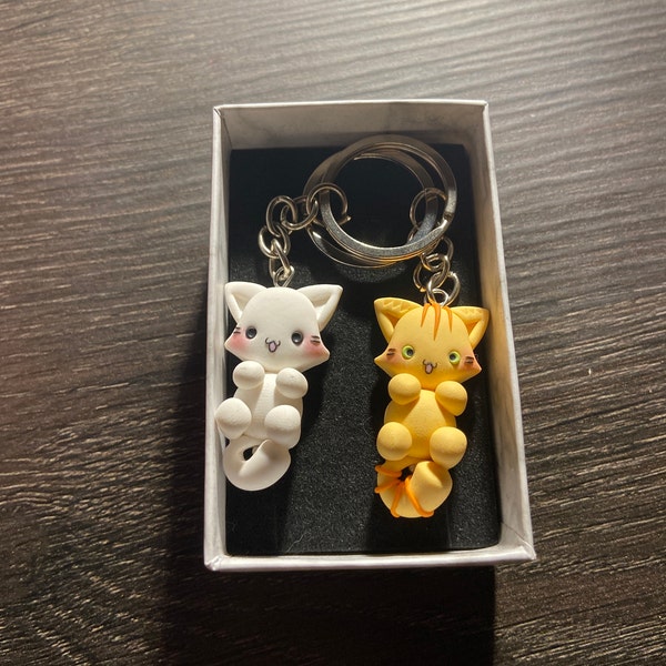 Cat Keychain - Cute Kawaii Funny Fimo Handmade Customizable Cat ...