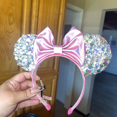 Pink Crystal Princess Mouse Ears Crown Headband Disney Diamond ...