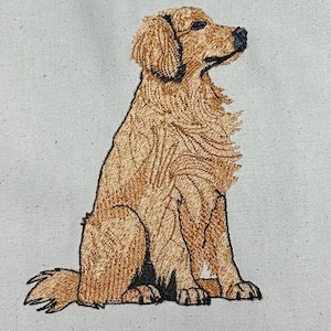 ゴールデンレトリバー - 機械刺繍デザイン - 3サイズ、座っている犬の