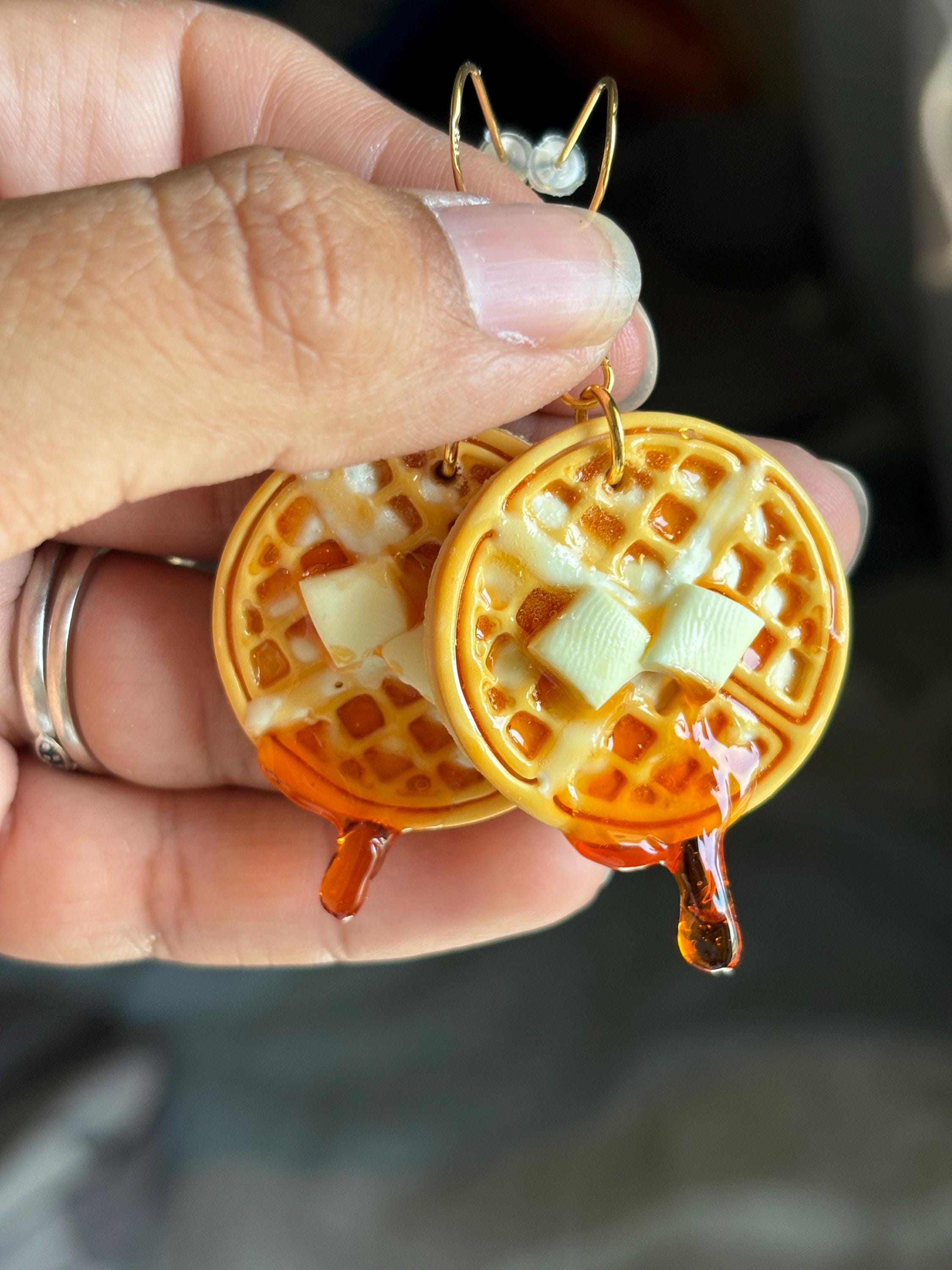 Waffle earrings,  Blueberry waffle earrings, butter waffle earrings