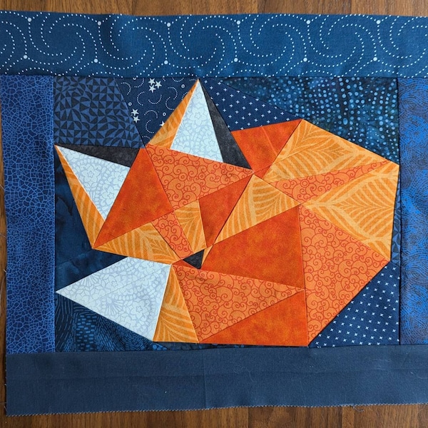 Sleeping Fox Paper Piecing Pattern - 16" X 16" Quilt Block - Digital ...