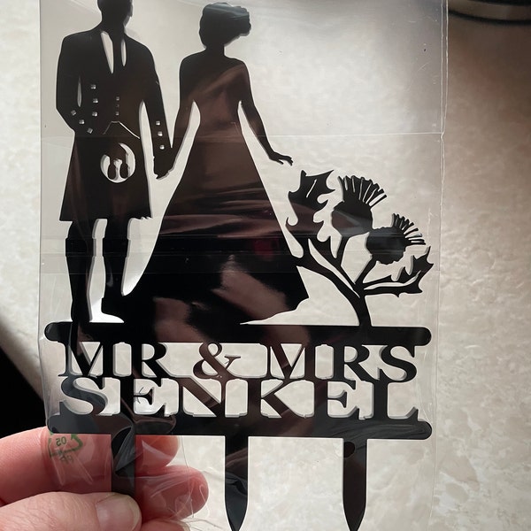 Scottish Wedding Cake Topper - Groom in Kilt Silhouette, Personalised ...