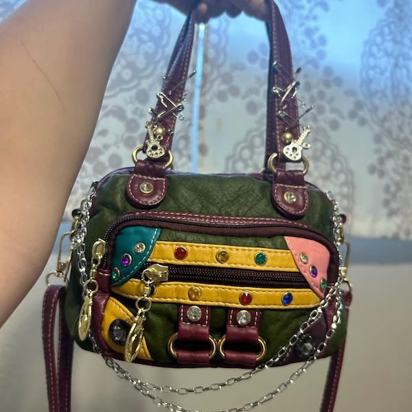 Vintage Patchwork Bag| Y2K kitch brown canvas handbag| Streetstyle rave bag
