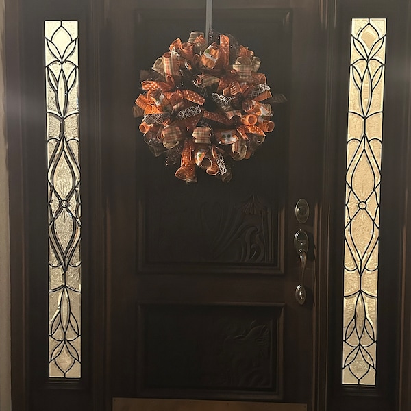 Fall Thanksgiving Mesh Front Door Wreath - Orange Brown Burlap Wreath ...