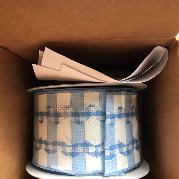 10 Yards Light Blue Gingham Ric Rac Stripe Wired Ribbon - Easter Ribbon ...