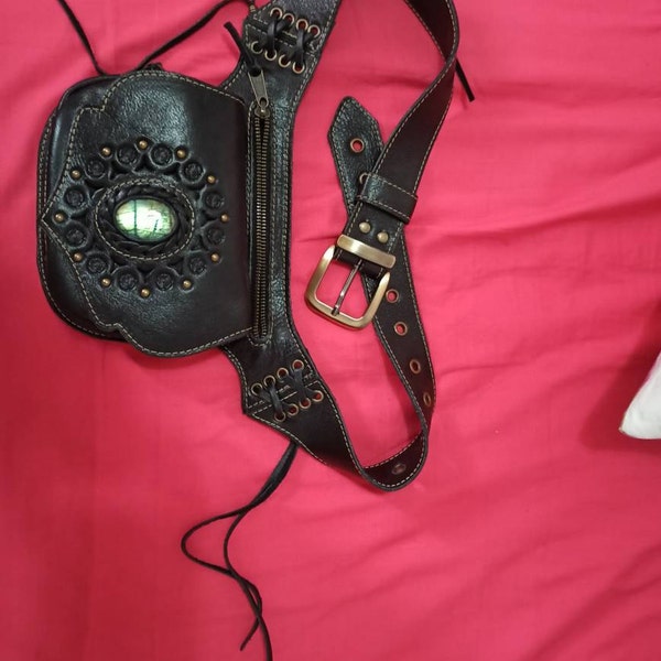 Leather Festival Utility Belt -hip Bag -pocket Belt With LABRADORITE ...