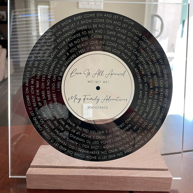 Personalized Vinyl Record Song with Lyrics on Acrylic with Wood Stand,  Mother's Day Gift for Her Personalized