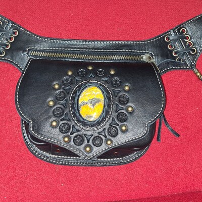 Leather Festival Utility Belt hip Bag pocket Belt With LABRADORITE ...
