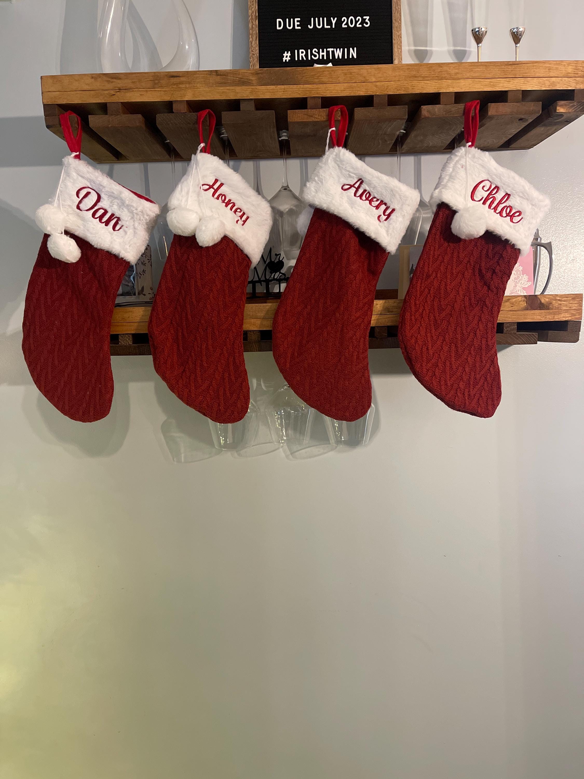 2025 Embroidered Christmas Stocking, Custom Christmas Stockings with pom pom, Holiday Gift, Xmas Stocking with Name, Christmas Decoration
