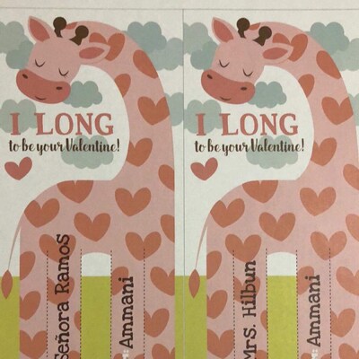 Pink Giraffe Valentines Printable DIY Instant Download Fun Size ...