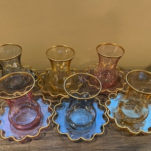 (Set of 6) Turkish Tea Glasses Set with Saucers Holders Spoons & TRAY,  Decorated with Swarovski Type…See more (Set of 6) Turkish Tea Glasses Set  with