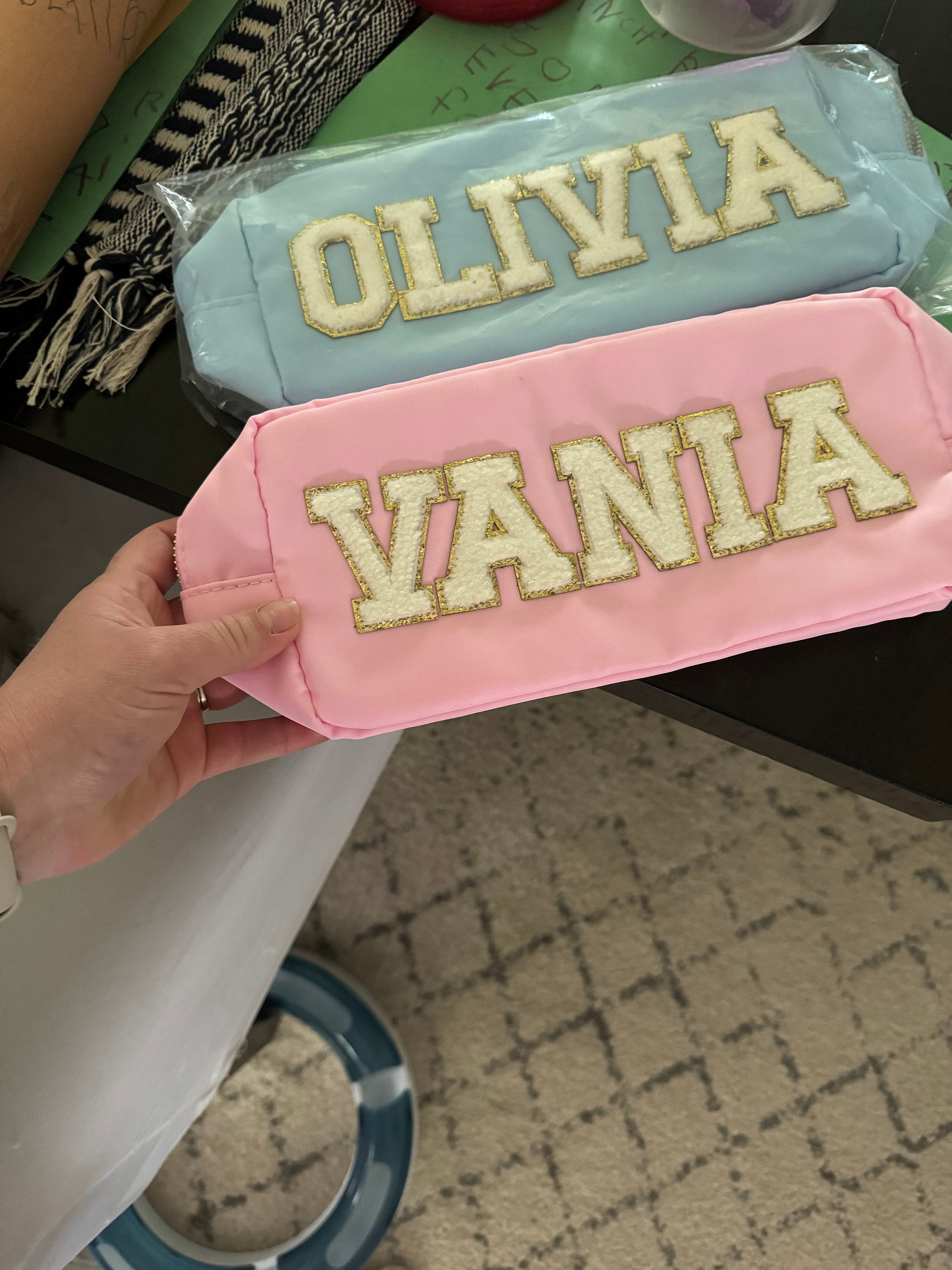 Cosmetic Bag - Makeup bag- Travel Bag- Bag with Patch- Customized Bag- Bridesmaid Gift- graduation gift- college bag- game day