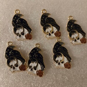 6 Raven & Skull Enamel Halloween Charms for Making Jewelry Jump ...