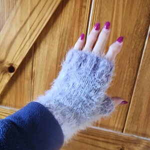 Faux Angora Hand-knit Soft Fingerless Gloves, One-of-a-kind - Etsy