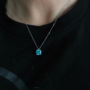 Aquamarine Pendant Necklace 14K Solid White Gold Cushion Cut For Ladies, Light Blue Aquamarine Dainty Necklace Mothers Day Gift Idea,  #7138