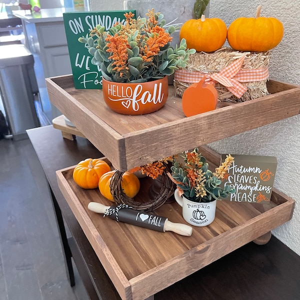 Fall Tiered Tray Mini Floral Arrangement, Farmhouse Home Decor, Mini ...