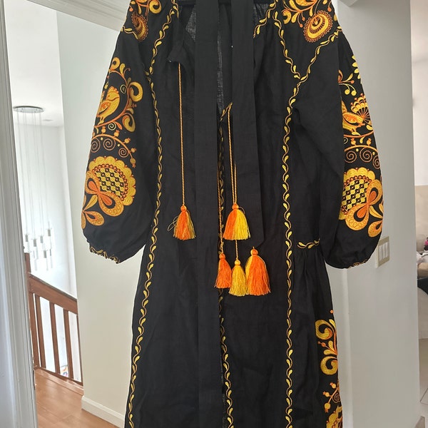 Ukrainian Vyshyvanka Dress - Boho Linen Embroidered Wedding Dress main image 1