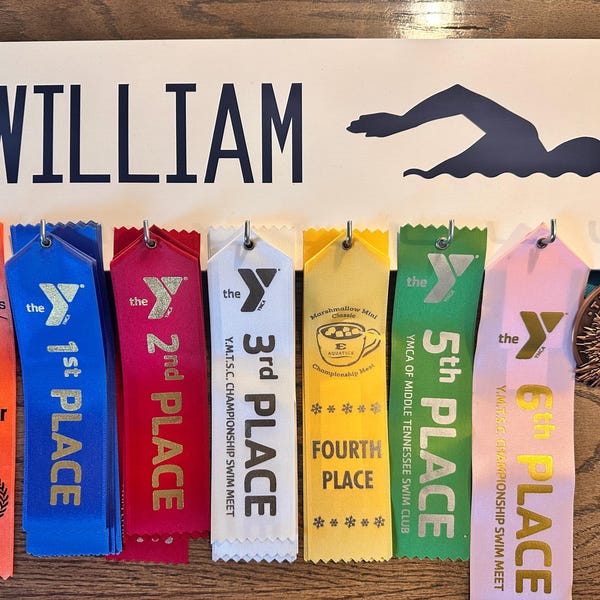 Personalized Swim Ribbon Holder Award Display With Hooks/clips - Etsy