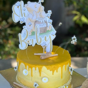 Cake Topper Classic Winnie the Pooh Baby Shower Oh Baby 5x7 Gold Glitter  Effect Design DIGITAL Download 0001 