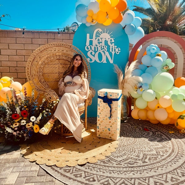 Here Comes the SON Wooden Baby Shower Backdrop Sign | Baby Shower Decor ...