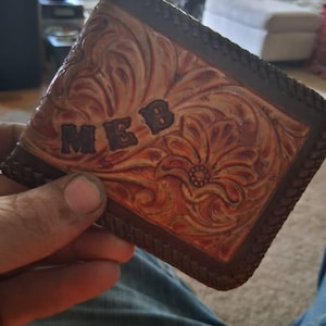 Portafoglio Cowboy In Pelle Intagliato A Mano, Bifold Con Catena, Fatto In Thailandia