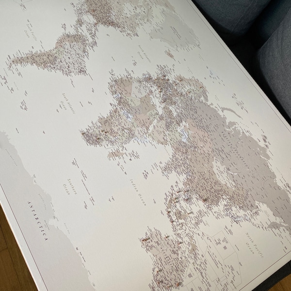 Push Pin World Map Detailed, Personalized Travel Map Pin Board Canvas ...