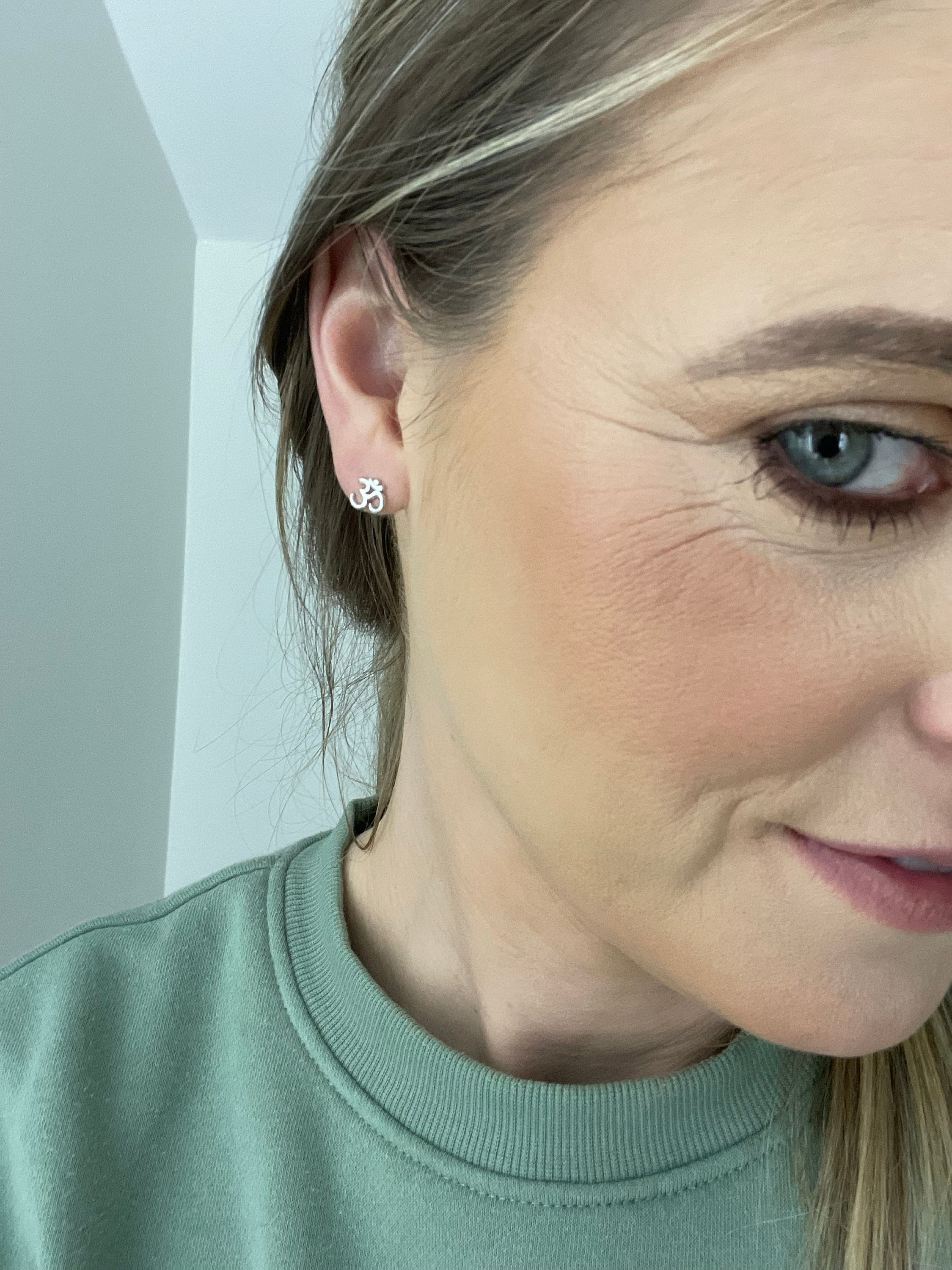 Om Stud Earrings in Sterling Silver, Silver or Gold, Buddhist Earrings, Meditation Earrings, Yoga Earrings