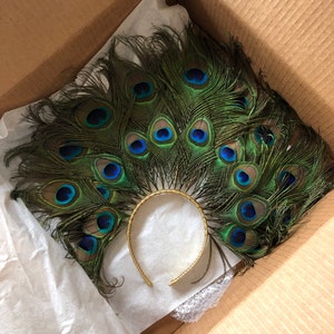 Peacock Feather Crown Headband, Showgirl Headdress, Burlesque Costume ...