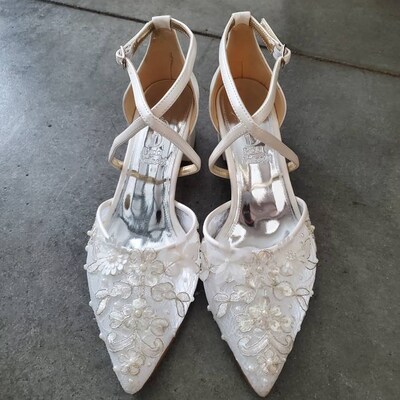 Short Heels/tulle/lace Embroidery/thick Heels/comfortable Bridal Shoes ...