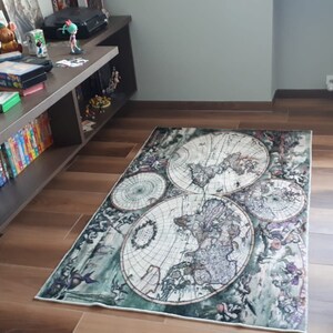 3D BLUE LINE Puzzle ZHU384 World Map Non Slip Rug Mat Elegant Photo