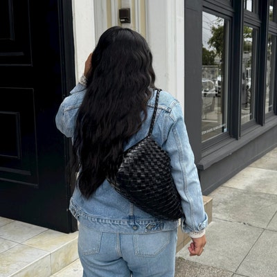 Soft Cowhide Leather Studded Bucket Style Handbag