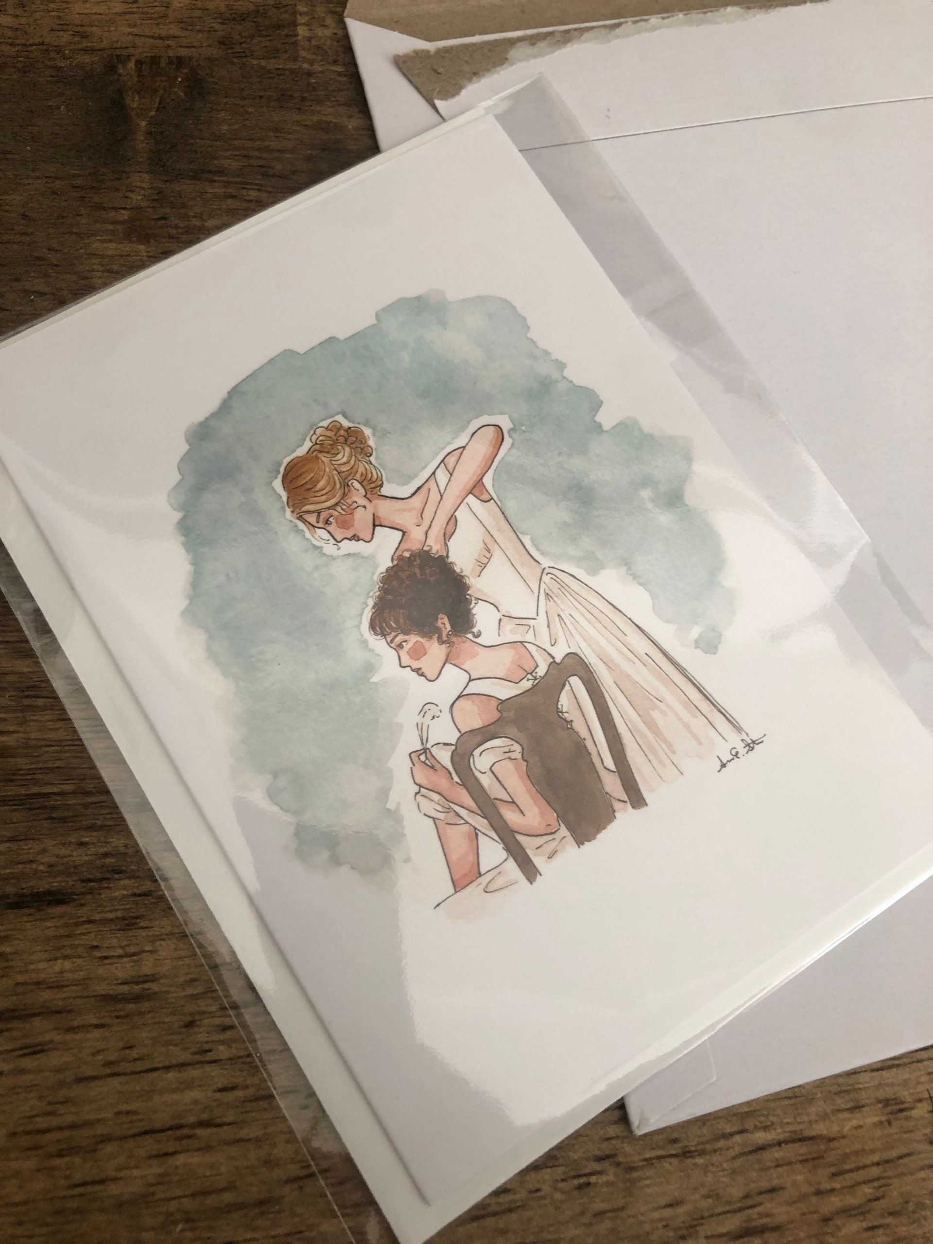 Pride & Prejudice Jane and Lizzie Greeting Card | Jane Austen Watercolor | Blank Stationary | Literary Greeting Card | Individual Card