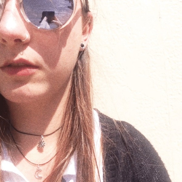 Double Choker Necklace Silver / Gold Sun and Moon Charms 90s Layered ...