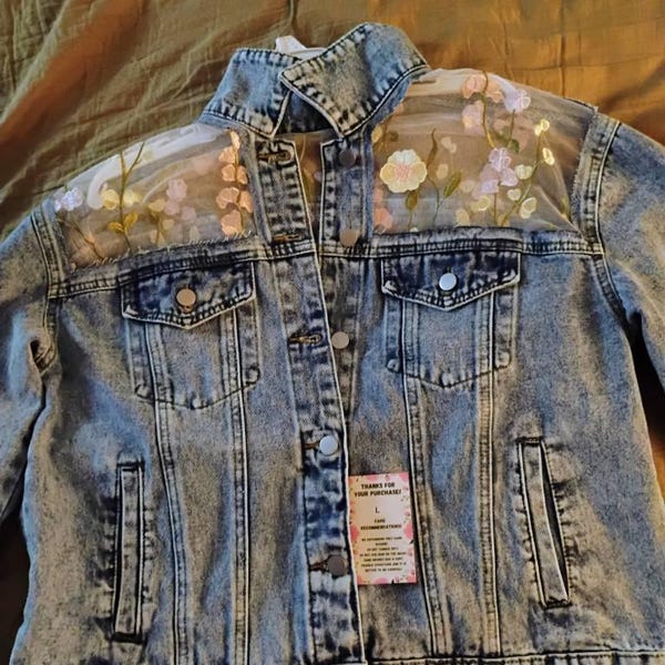 Dark Blue Denim Flower Applique Jacket