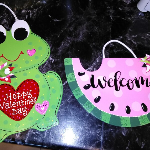 WELCOME Pink Watermelon SIGN Wall Art Door Hanger Plaque Pool Backyard ...