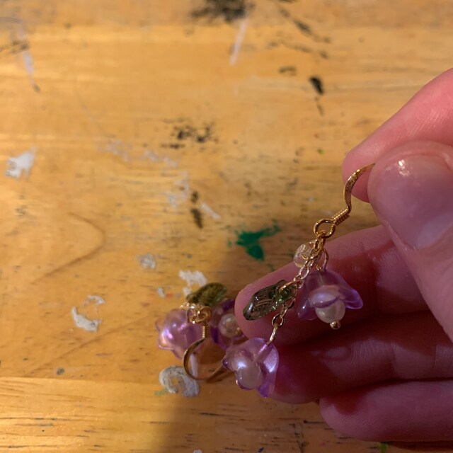 Bellflower Earrings, Glass Floral and Leaf Drop Earrings - Etsy