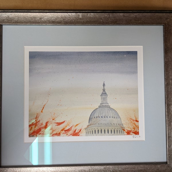 Print of Original Drawing, on Print of US Constitution. Print of ...