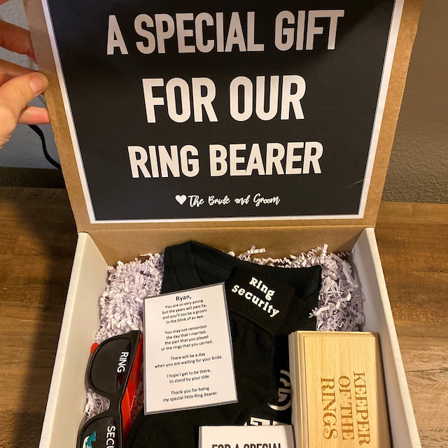 Here Comes The Bride Sign Ring Bearer Gift Set Ring Security Ring