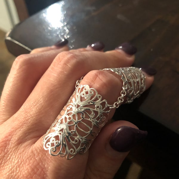 Simple Designer Ring, Full Finger Ring, 925 Silver Handmade Long Midi ...