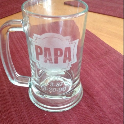 Personalized Dad Beer Mug - 16 Oz Pub Glass With Kids Birthdates Engraved
