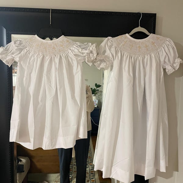 Bailey Boys Baby Girls Smocked Cross Christening Dress - Long Sleeves main image 1