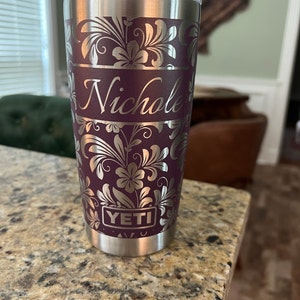 Laser Engraved Gift for Mom - YETI® or Polar Camel Tumbler with Hibiscus  Flower Wrap-Around Design