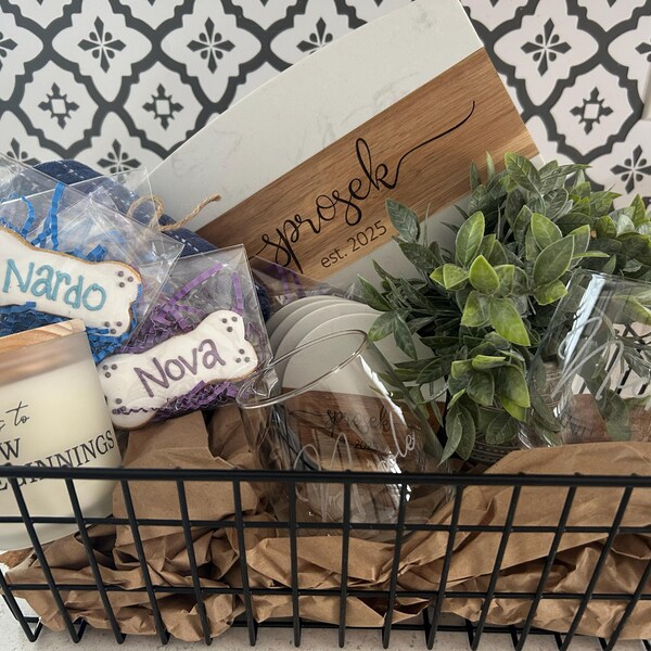 Custom Gift Basket Housewarming Gift Cutting Board First Home Gift Idea ...