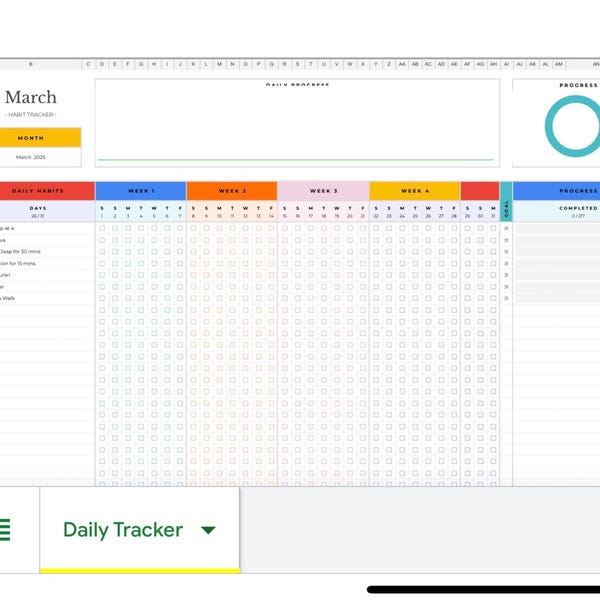 Habit Tracker Spreadsheet for Google Sheets, Daily Habit Planner ...