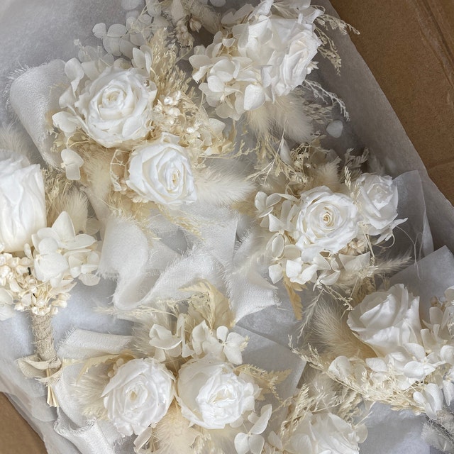 White Dried Flower Bouquet, Ivory Wedding Bouquet, Wedding Flower  Arrangement, Interior Decoration 