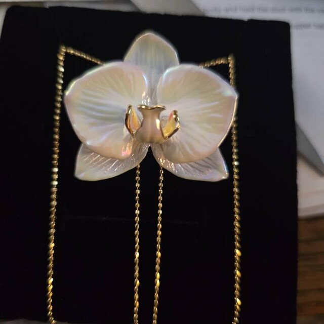 YIHE 陶器アクセサリー「胡蝶蘭」ペンダントネックレス ハンドメイド