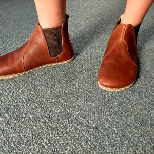 Women's Coffee Chelsea Barefoot Boots, Wide Toe Box Boots, Handmade ...